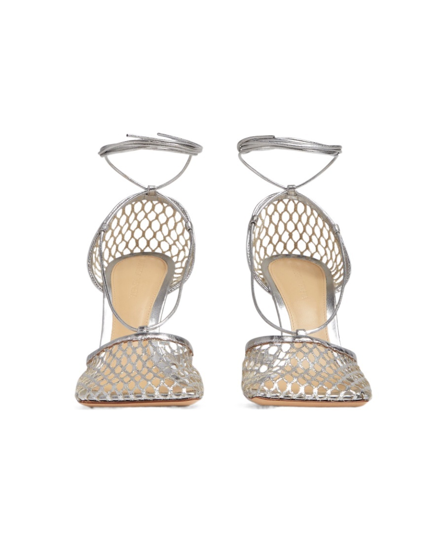 Bottega Veneta Stretch Metallic Leather Sandals In White
