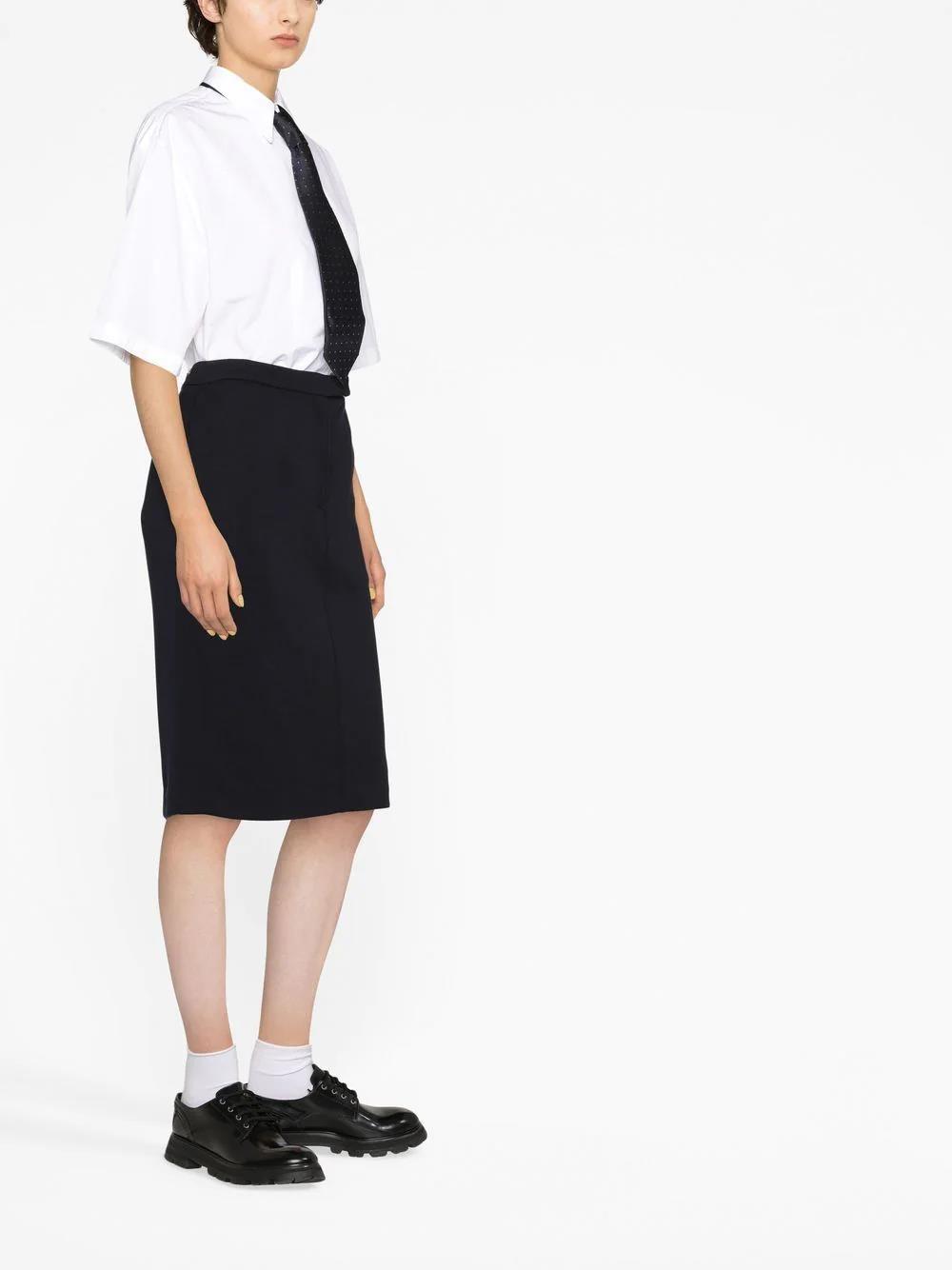 Thom Browne Rwb Stripe-detail Midi Skirt In Navy Blue