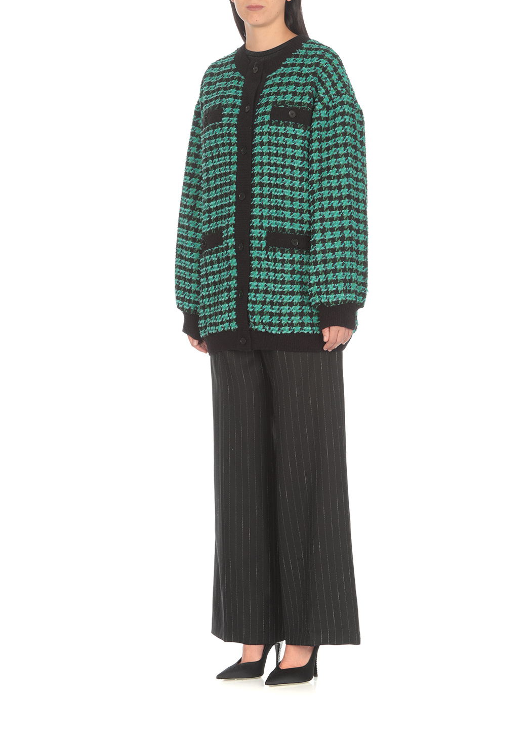 Msgm Houndstooth-pattern Tweed Cardi-coat In Black