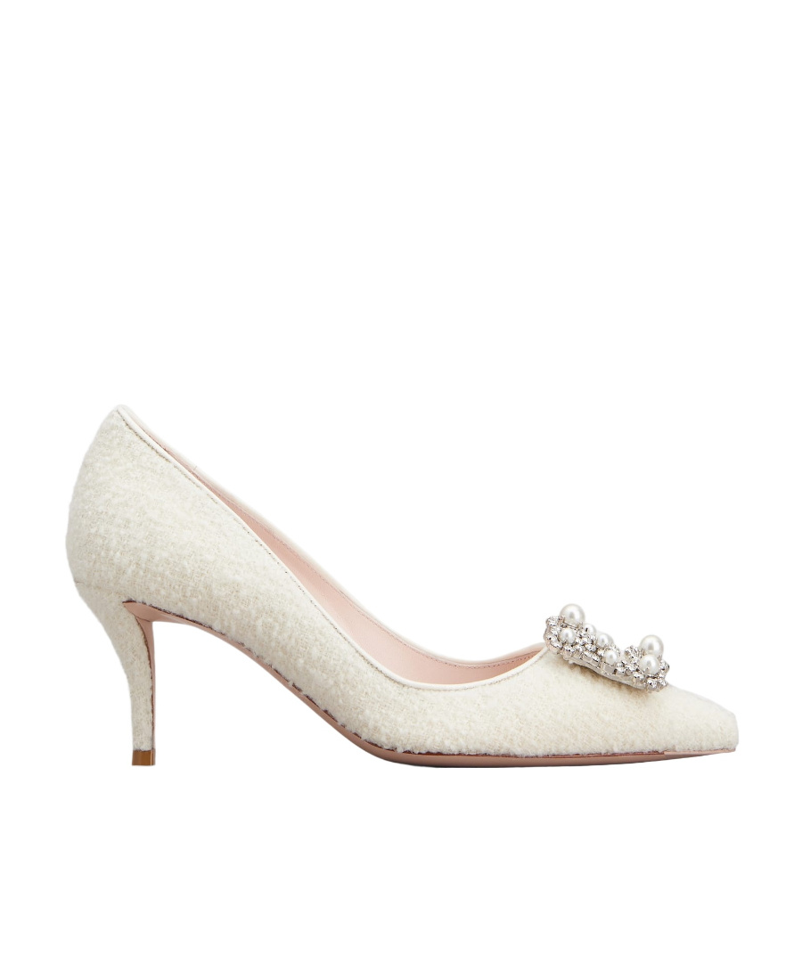 Roger Vivier 65 Flower Strass Buckle Pumps In White