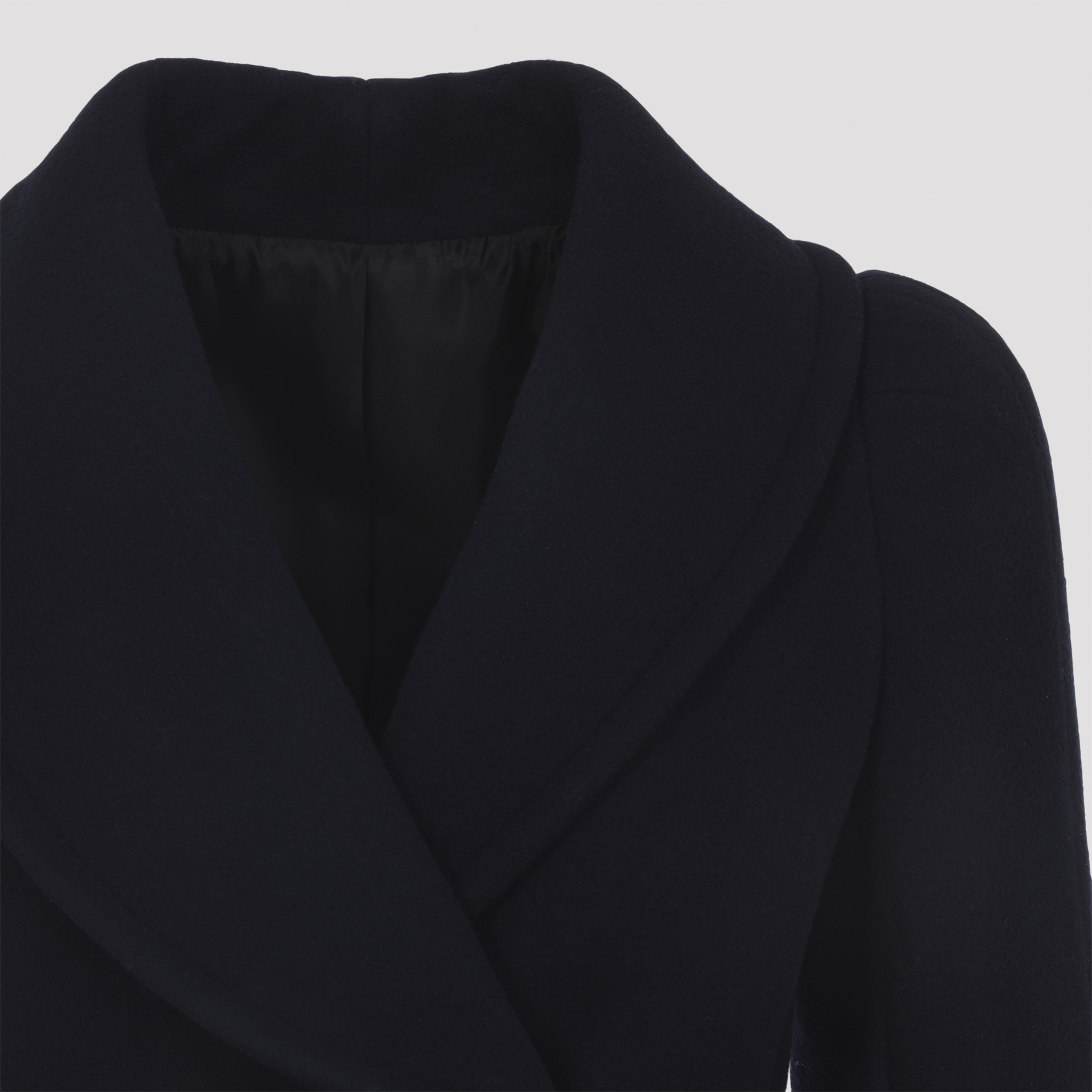 Alaïa Navy Blue Wool Curved Coat In Black