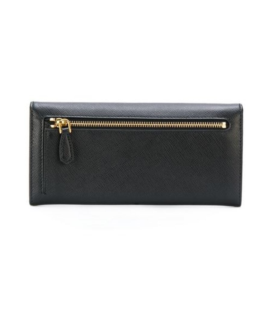 Prada Envelope Flap Leather Slim Wallet In Black