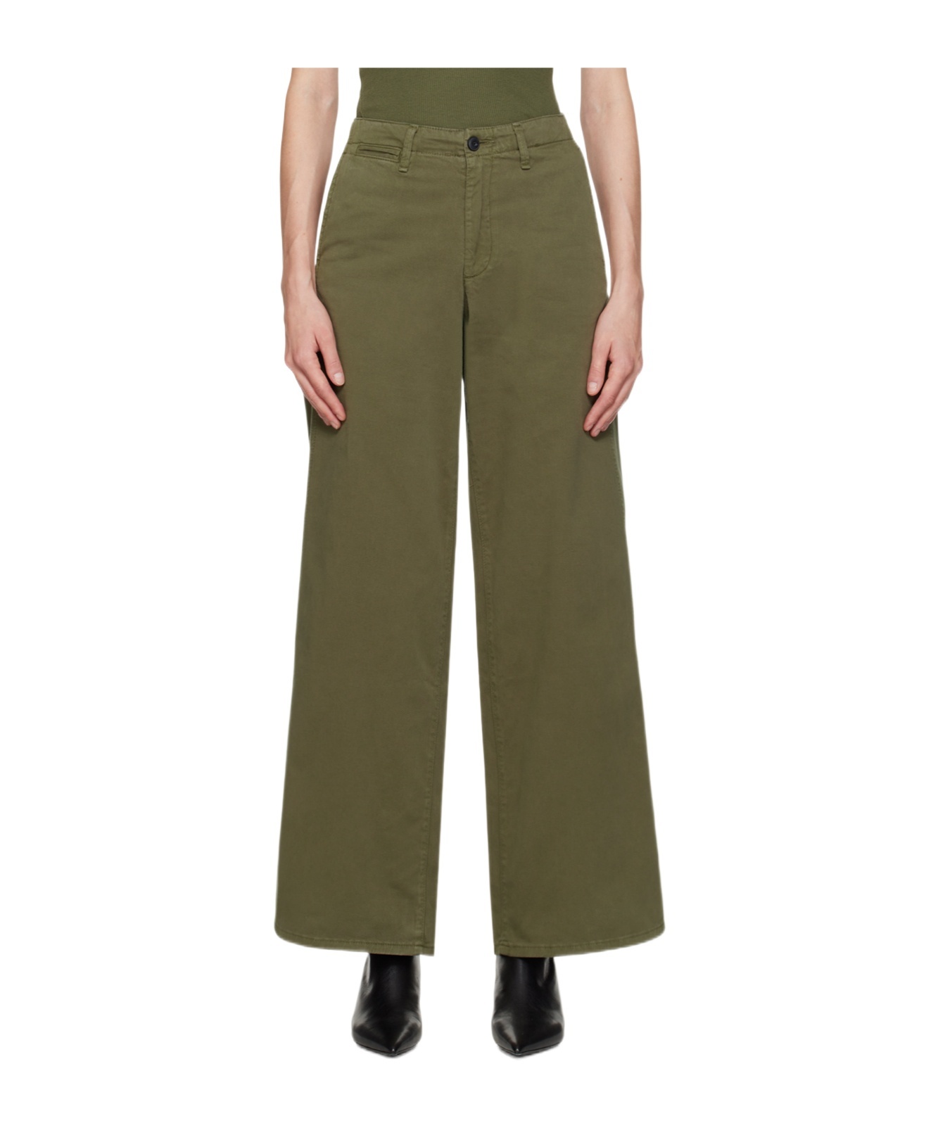 Rag & Bone Twill Wide-legged Casual Pants In Green