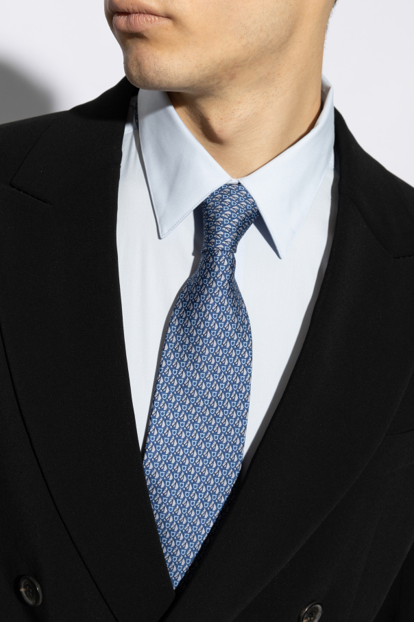 Ferragamo Logo Pattern Tie In Blue