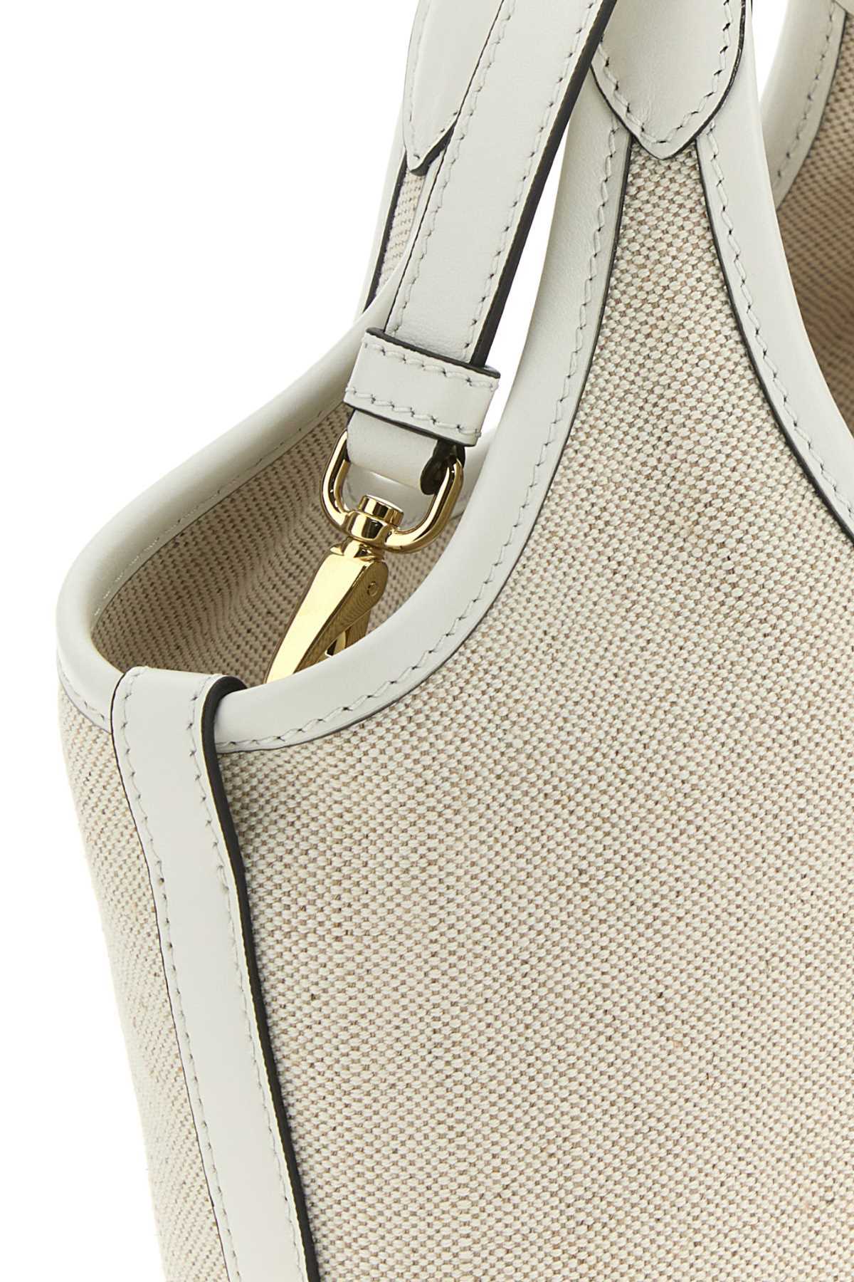 Prada Textured Fabric Shoulder Bag With Top Handle In Tan / White