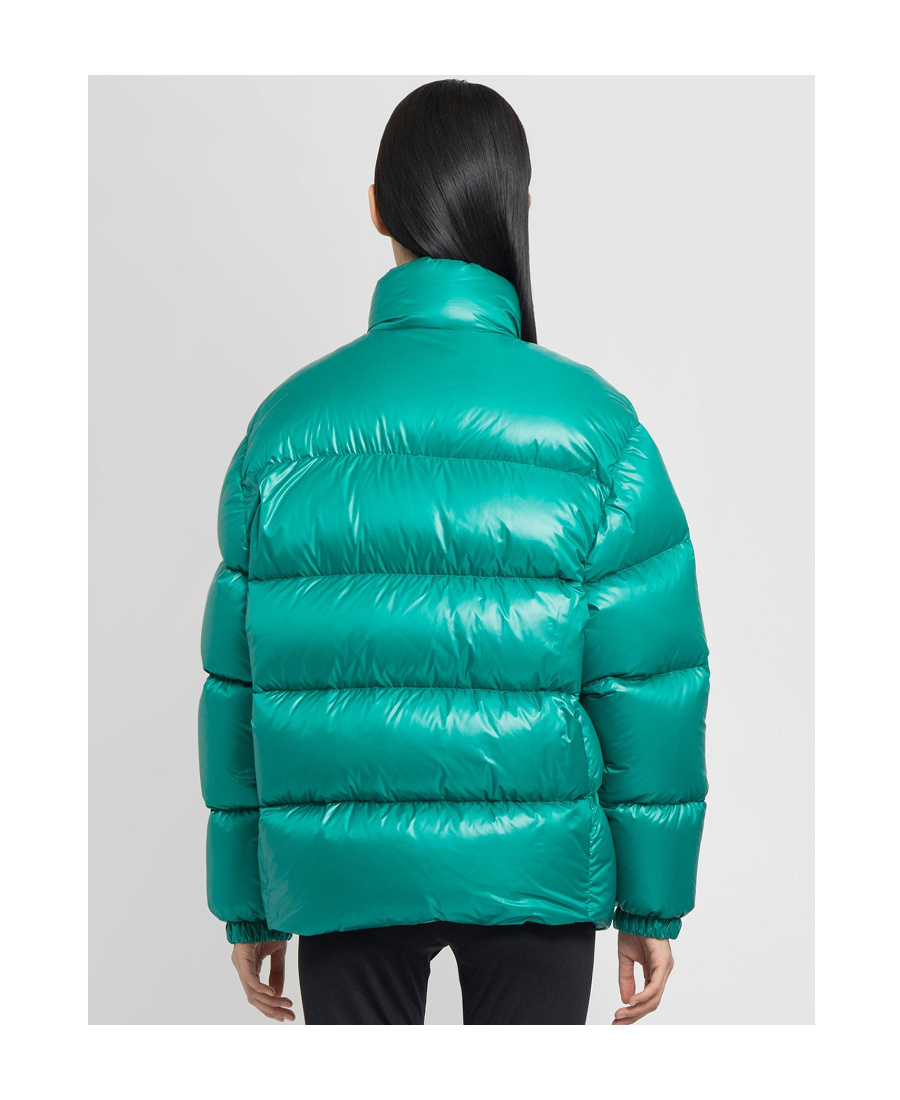 Prada Logo Printed Down Jacket With Standing Collar In Green