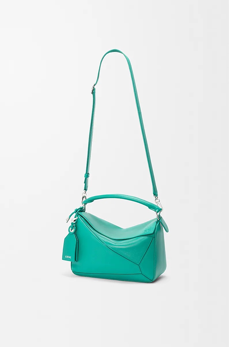 Loewe Small Featherlight Puzzle Bag In Nappa Lambskin In Green