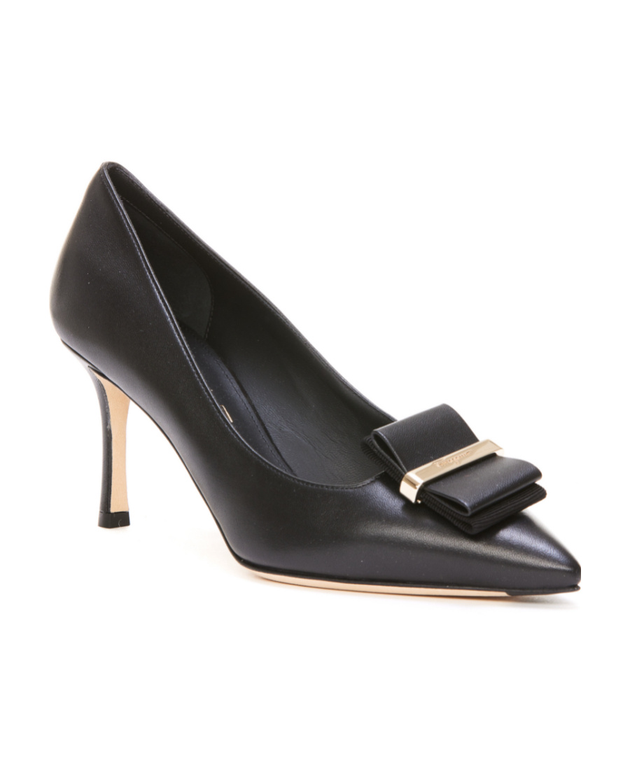 Ferragamo Double Bow Pointed Shallow High Heels In Black
