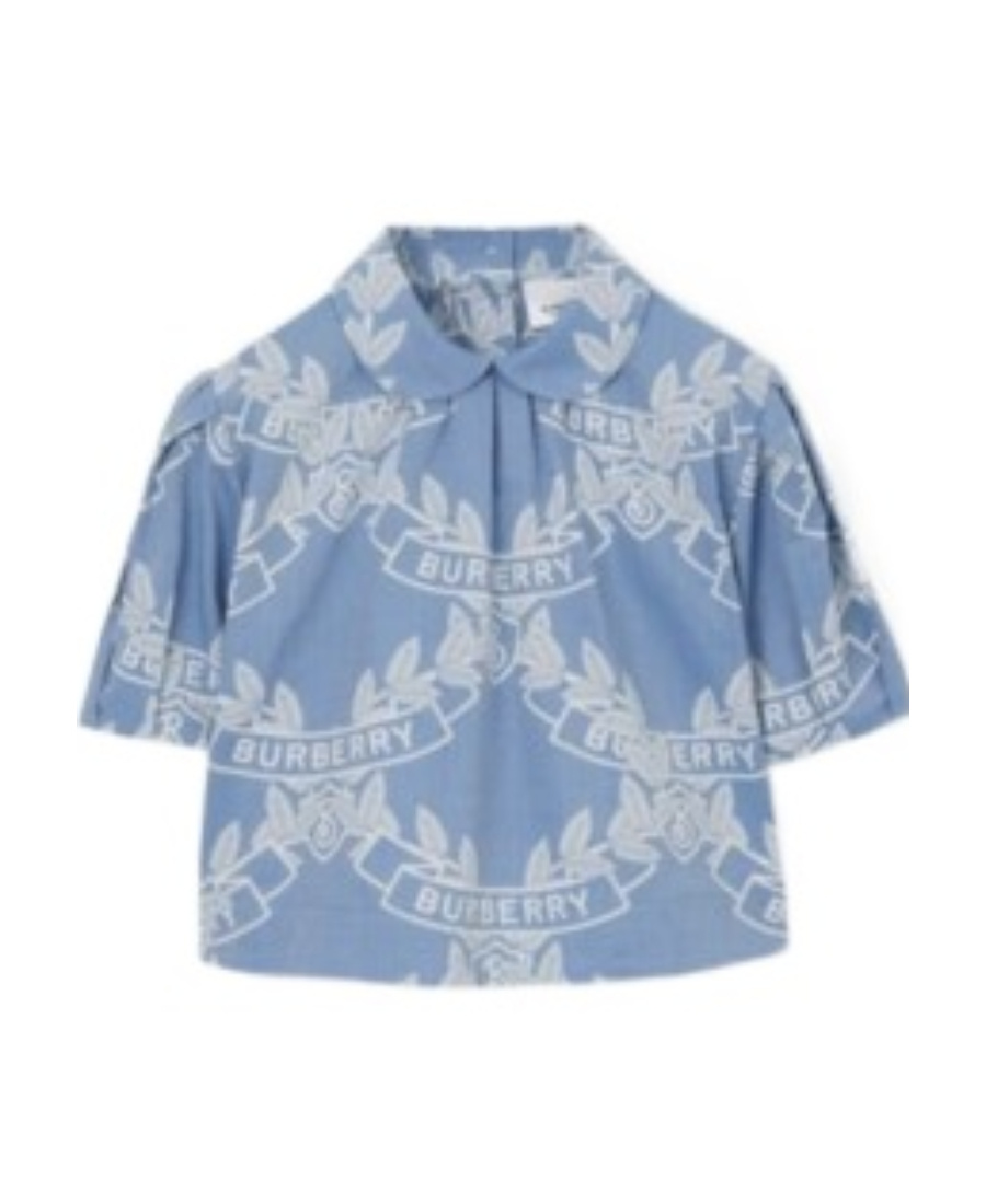 Burberry Motif-print Cotton Chambray Blouse In Blue
