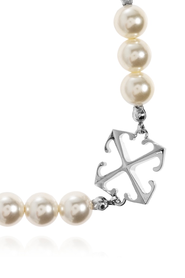 Off-white Pearl Cross Bracelet In Metallic