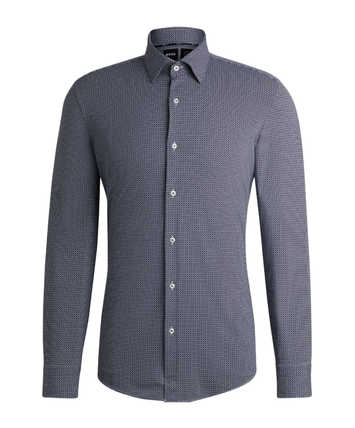 Hugo Boss Slim-fit Shirt In Geometric-print Performance-stretch Material In Gray