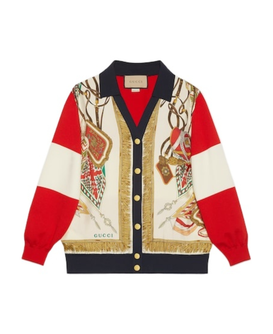 Gucci Crest-print Wool Cardigan In Nude