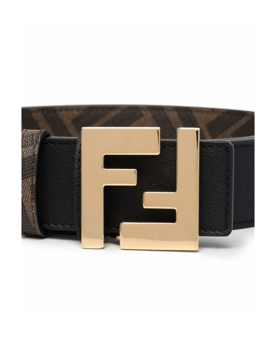 Fendi Brown Reversible Belt With Ff Buckle In Leather Man In Black