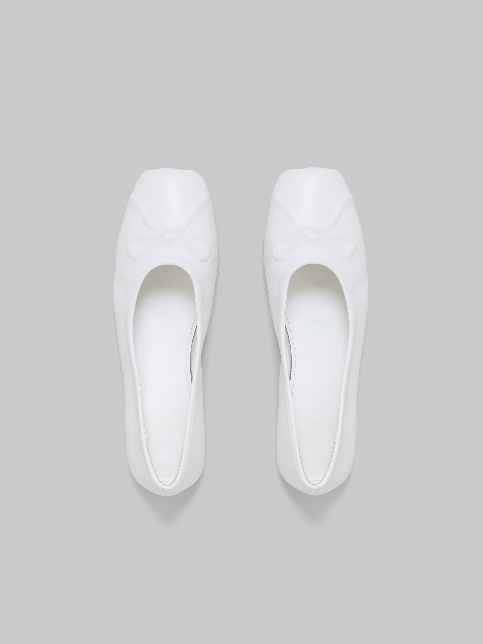 Marni White Nappa Leather Seamless Little Bow Ballet Flat In White