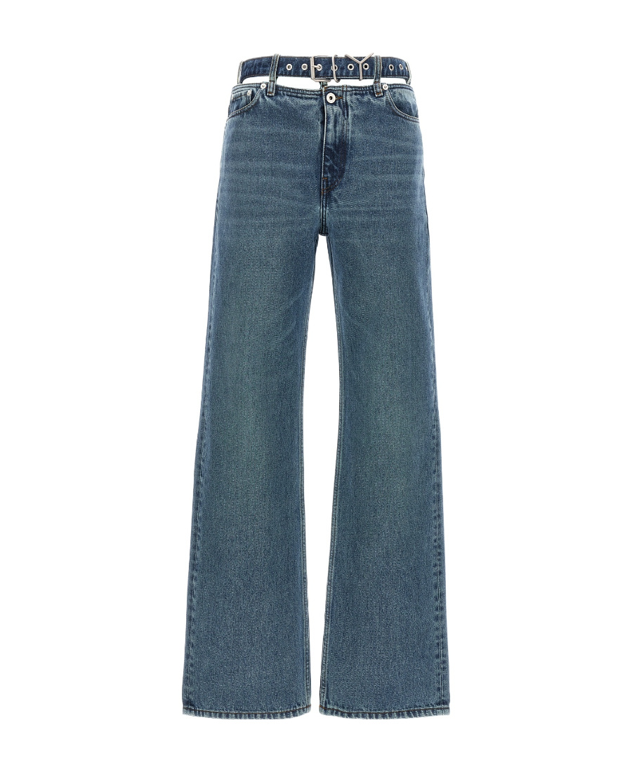 Y/project Evergreen Y Belt Wide-leg Jeans In Blue