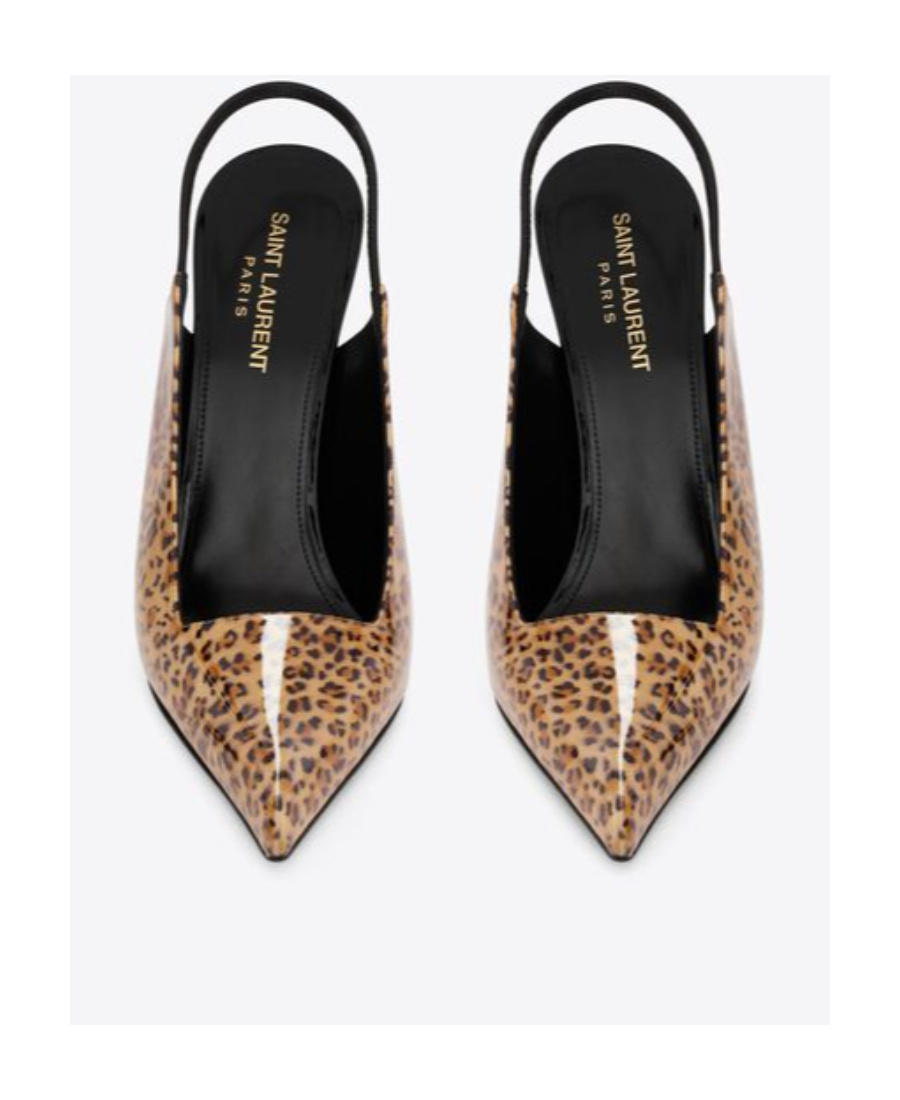 Saint Laurent Animal Patterned Patent Leather Slingbacks With Stiletto Hee In Brown