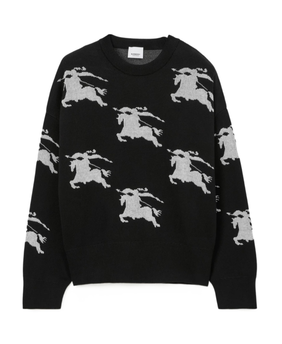 Burberry Ekd Cotton Silk Jacquard Sweater In Black