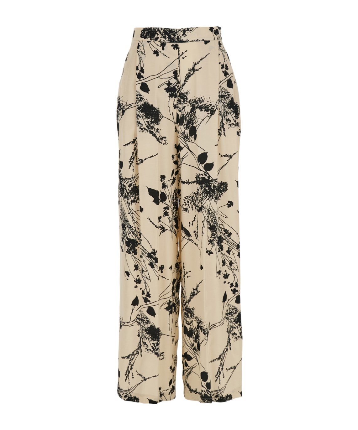 Semicouture 'edwina' White And Black Pants With All-over Floral Motif In Nude