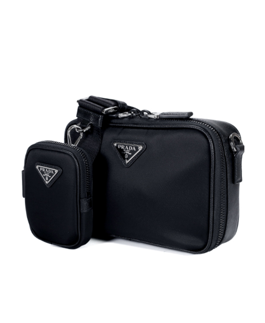 Prada Brique Re-nylon And Saffiano Leather Bag In Black