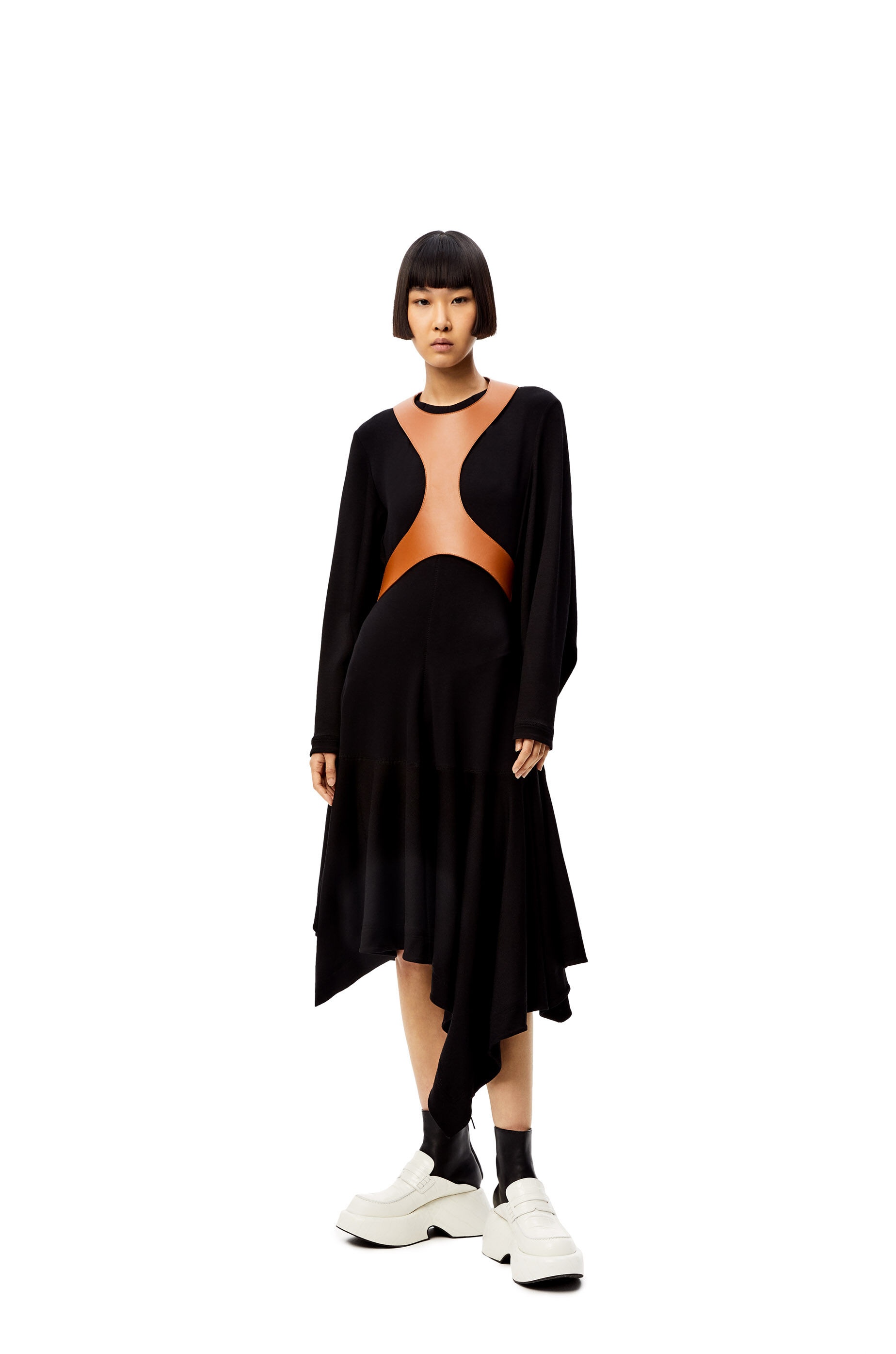 Loewe Long-sleeve Handkerchief-hem Dress In Black