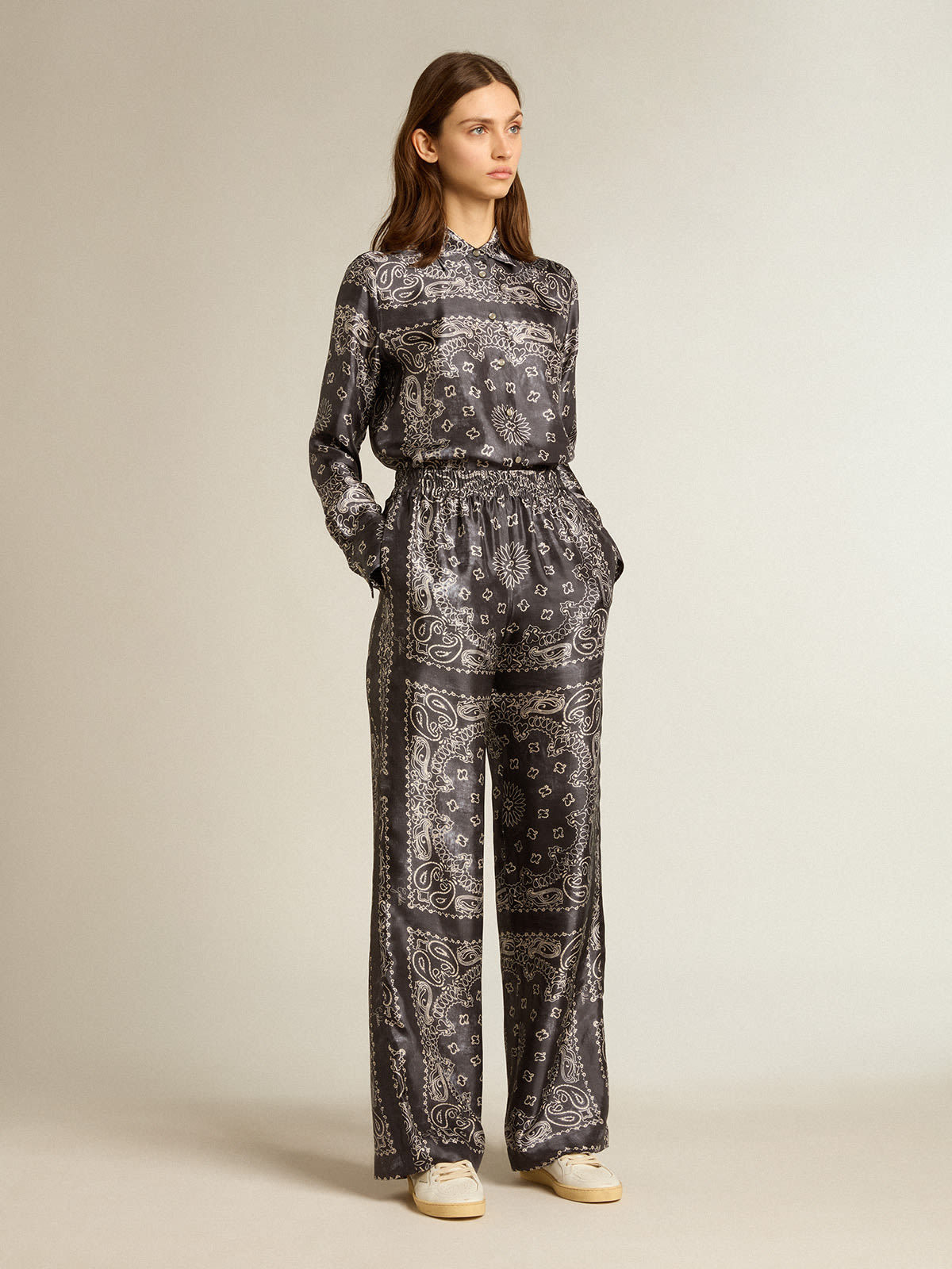 Golden Goose Paisley-print Wide-leg Trousers In Black