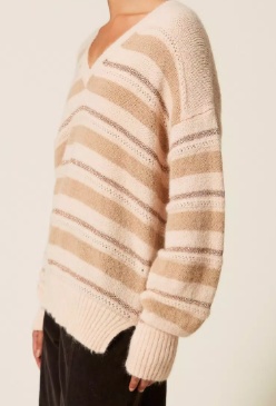 Twinset Striped V-neck Sweater In Brown