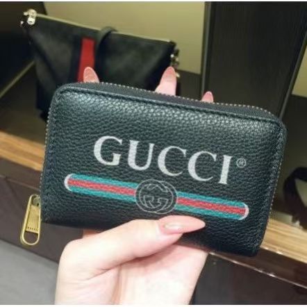 Gucci Print Leather Card Case In Black