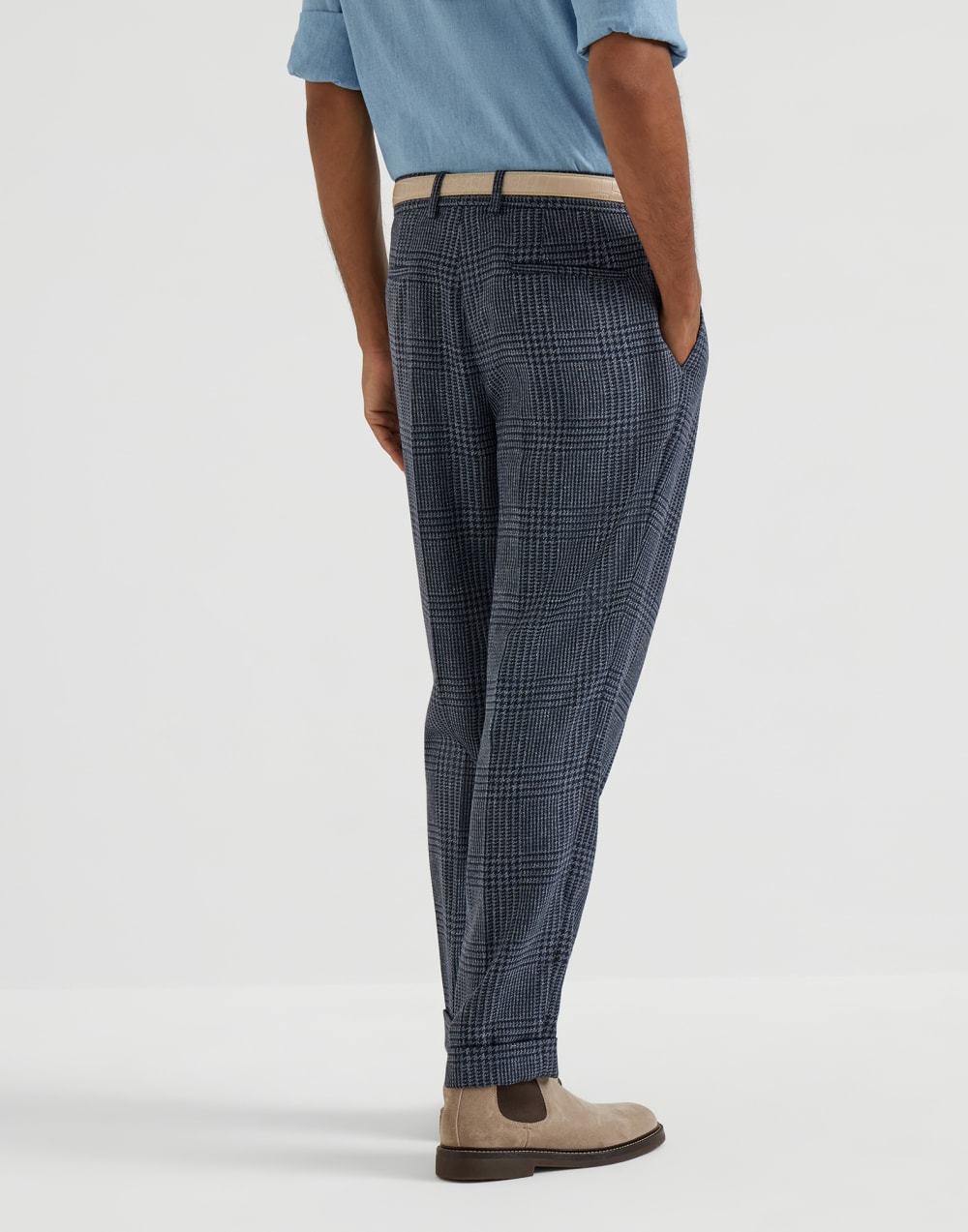 Brunello Cucinelli Prince Of Wales Double-pleated Check Trousers In Black