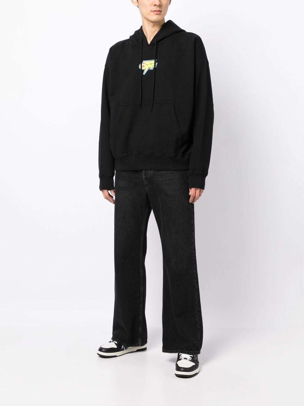 Off-white Logo Printed Drawstring Hoodie In Black