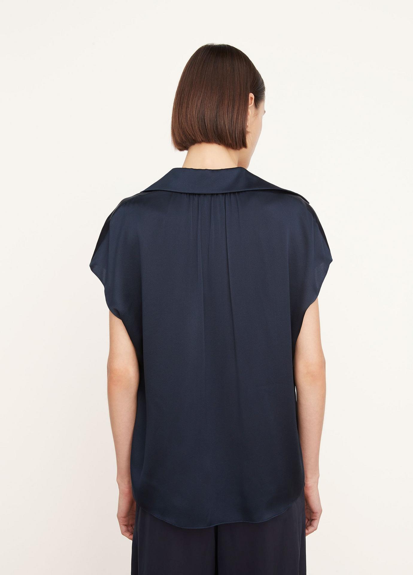 Vince Cap-sleeve Linen Button-front Blouse In Coastal Blue