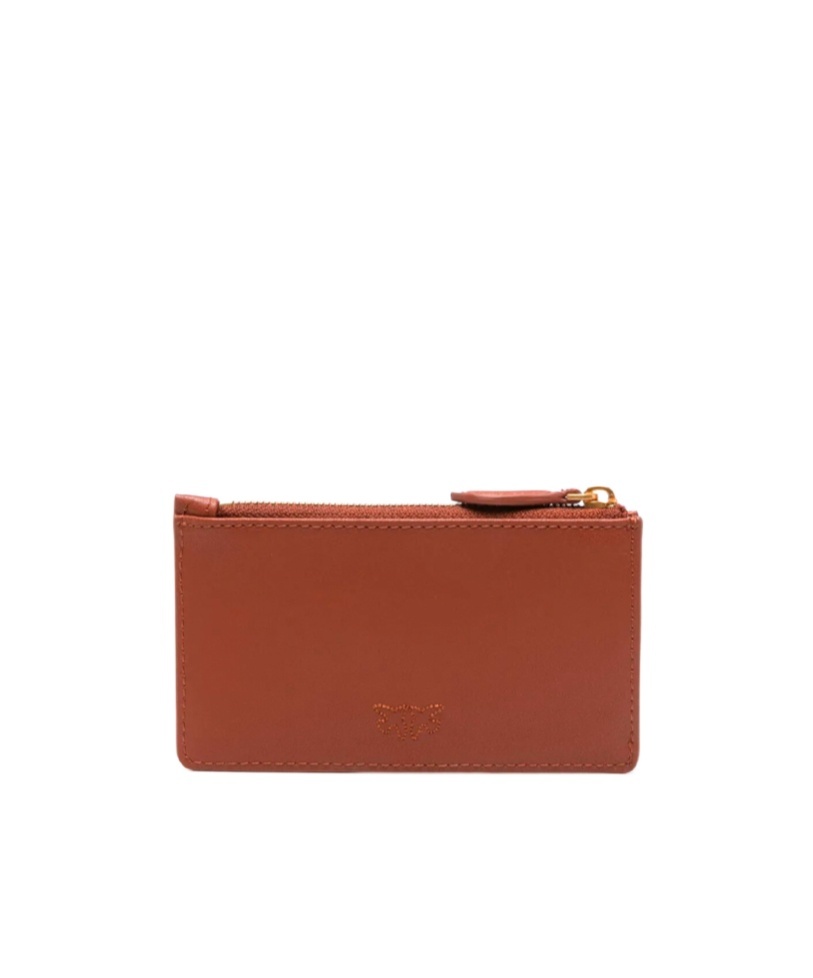 Shop Pinko Airone Card-holder With Logo Patch In Brown
