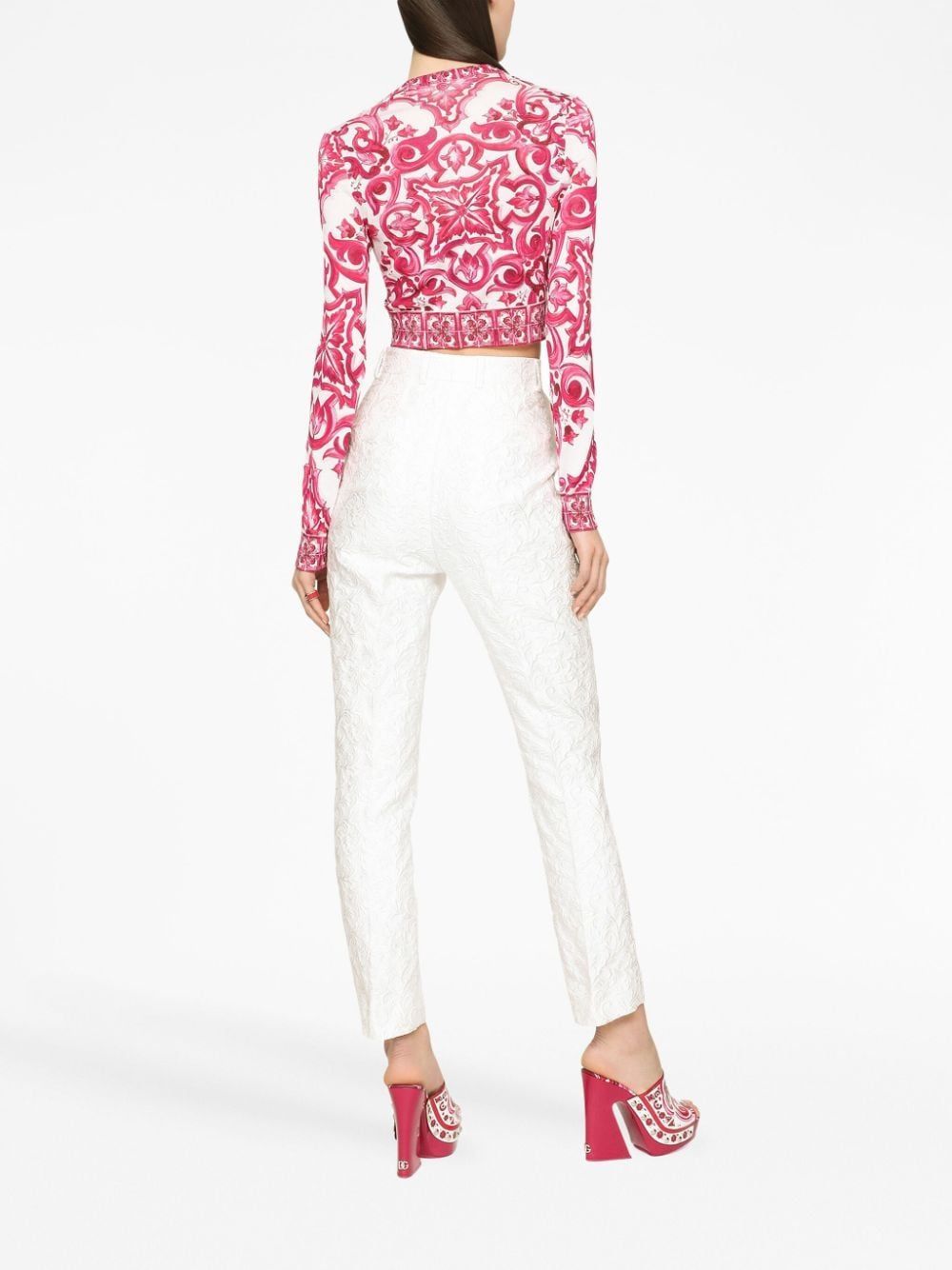 Dolce & Gabbana Maiolica-print Cropped Jumper In Pink