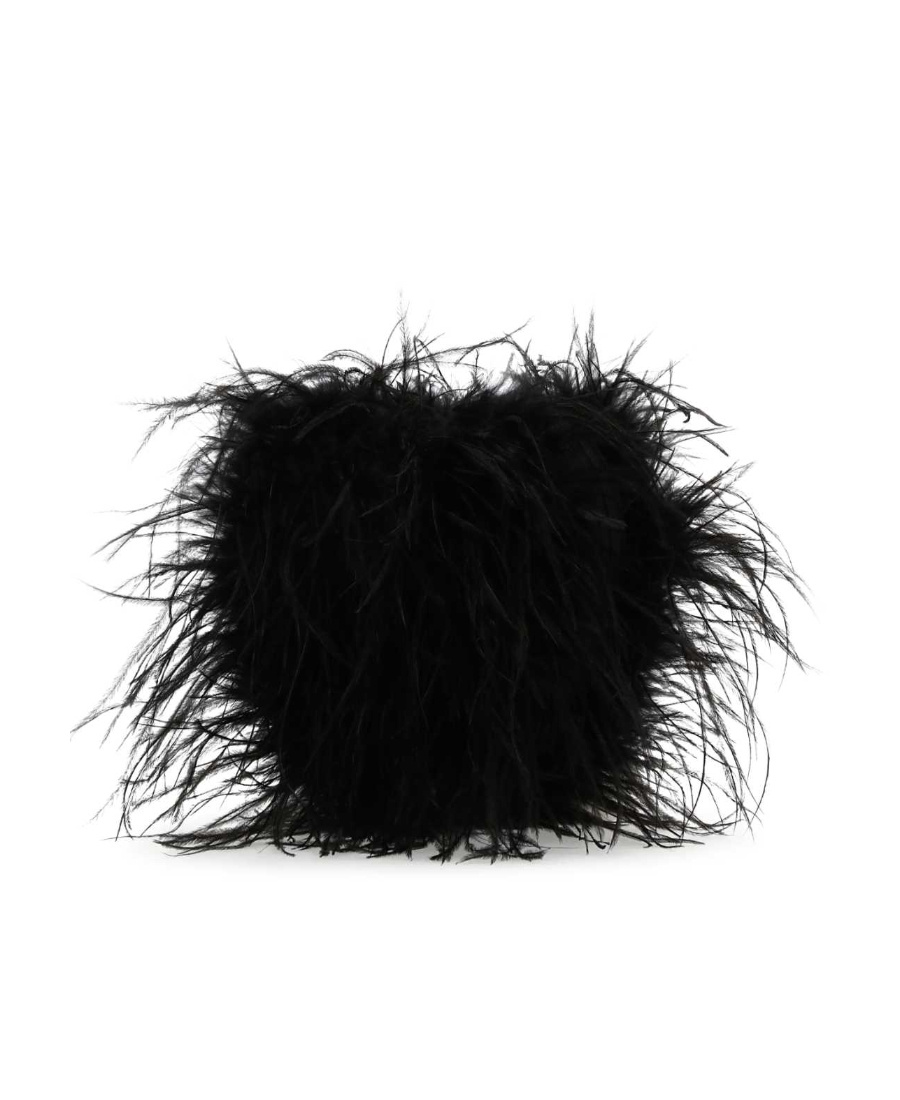 Alexander Wang Heart Feathered Satin Insert Clutch In Black