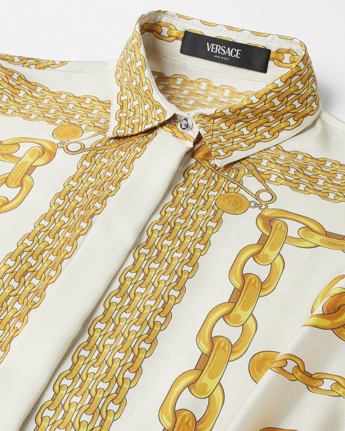 Versace Treasure Silk Mini Shirt Dress In Yellow