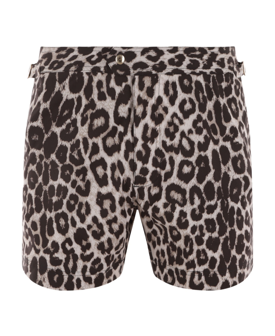Tom Ford Snow Leopard-print Swim Short In Black