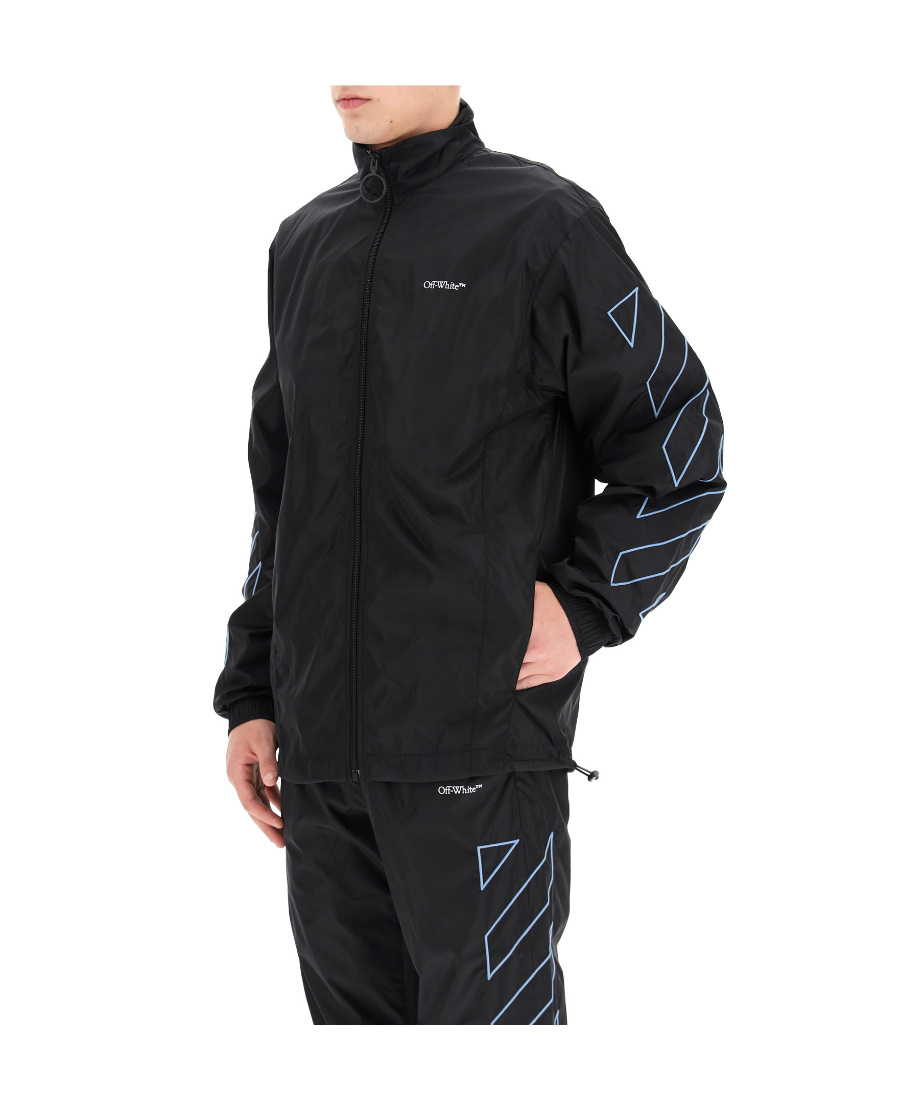 Off-white Diagonal Stripes Zipped Jacket In Black