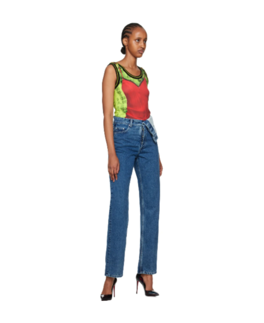 Y/project Asymmetric Waist Five-pocket Jeans In Blue
