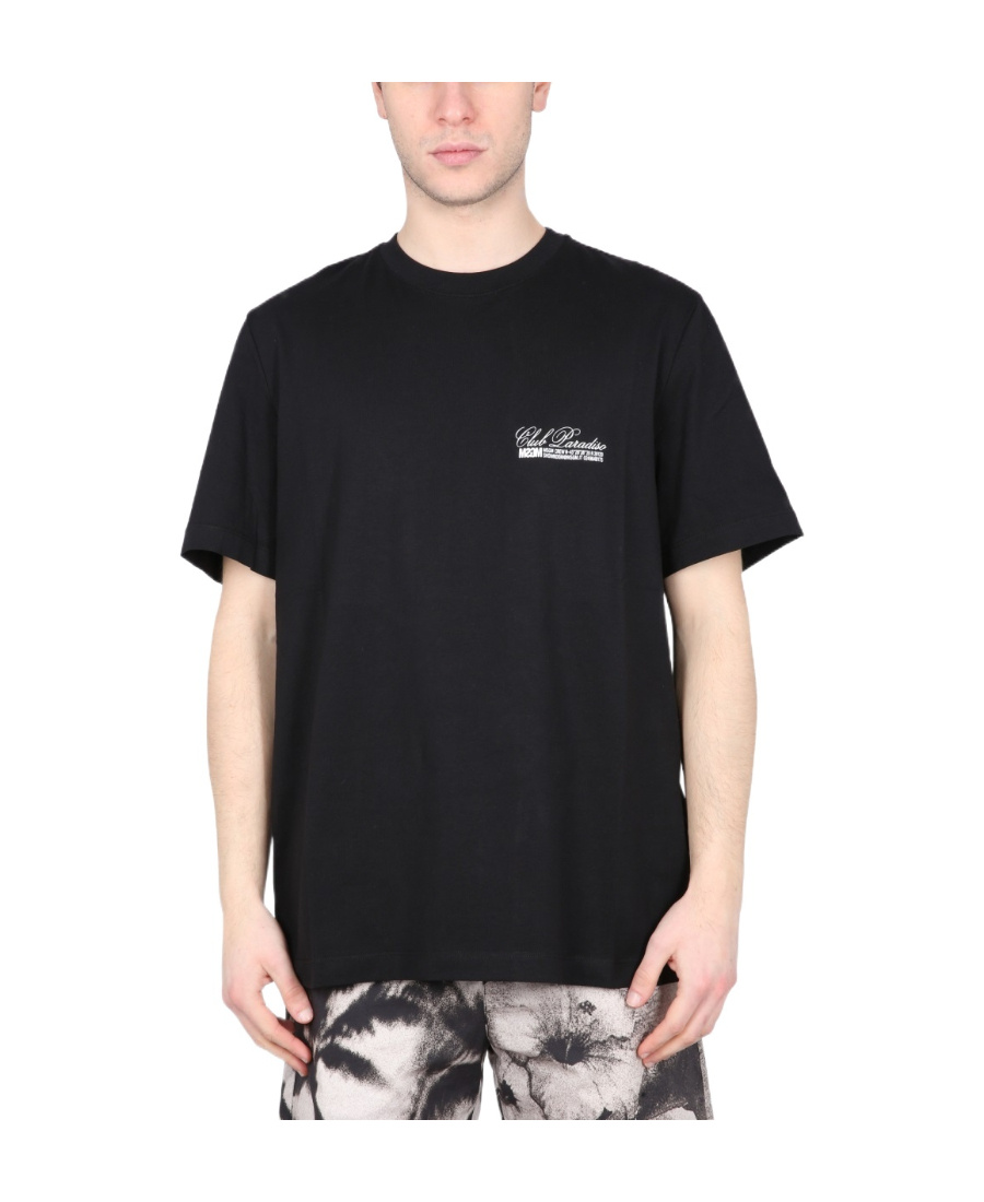 Msgm Logo Printed Crewneck T-shirt In Black