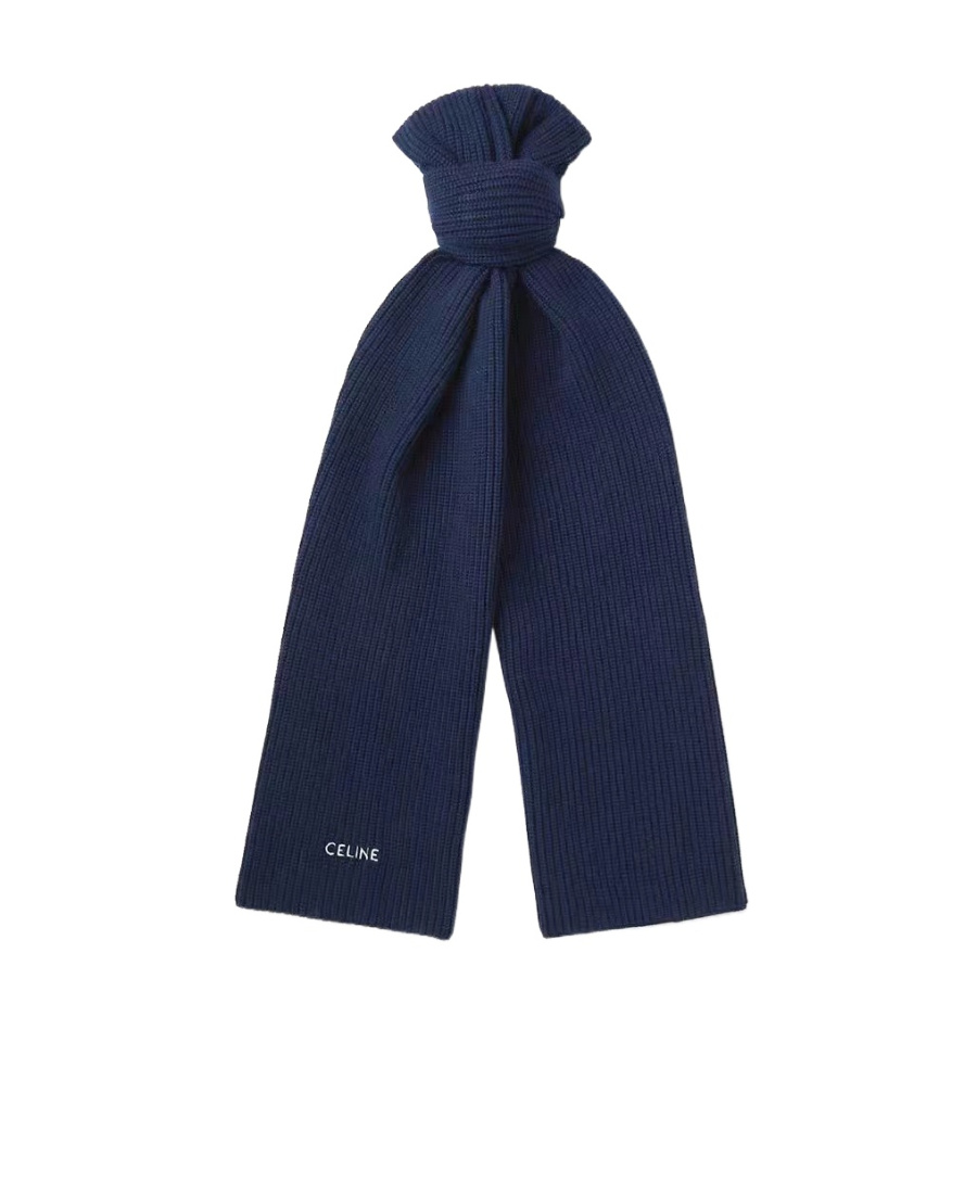 Celine Logo Cashmere Scarf In Blue