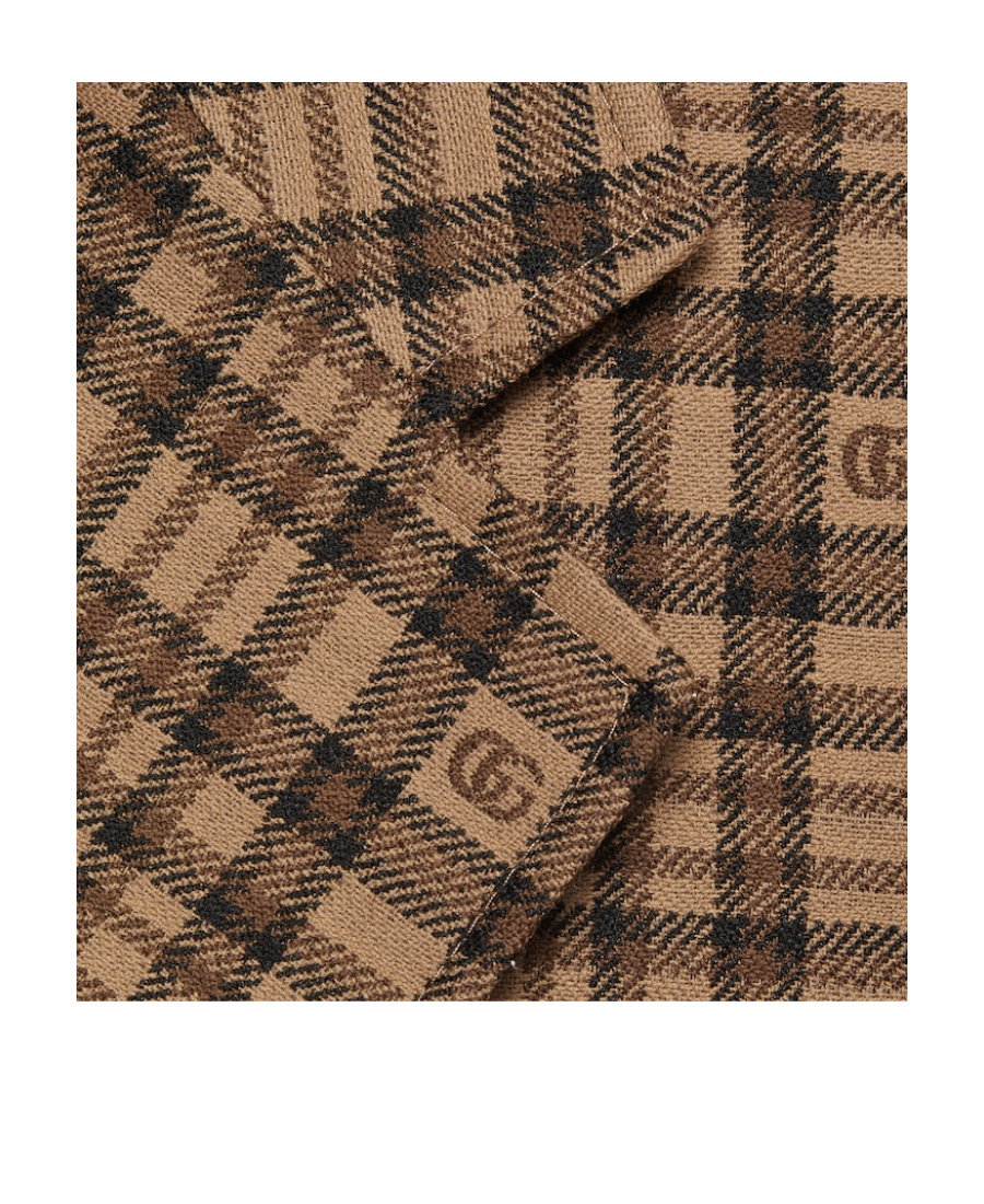 Gucci Double G Check-pattern Wool Blazer In Brown