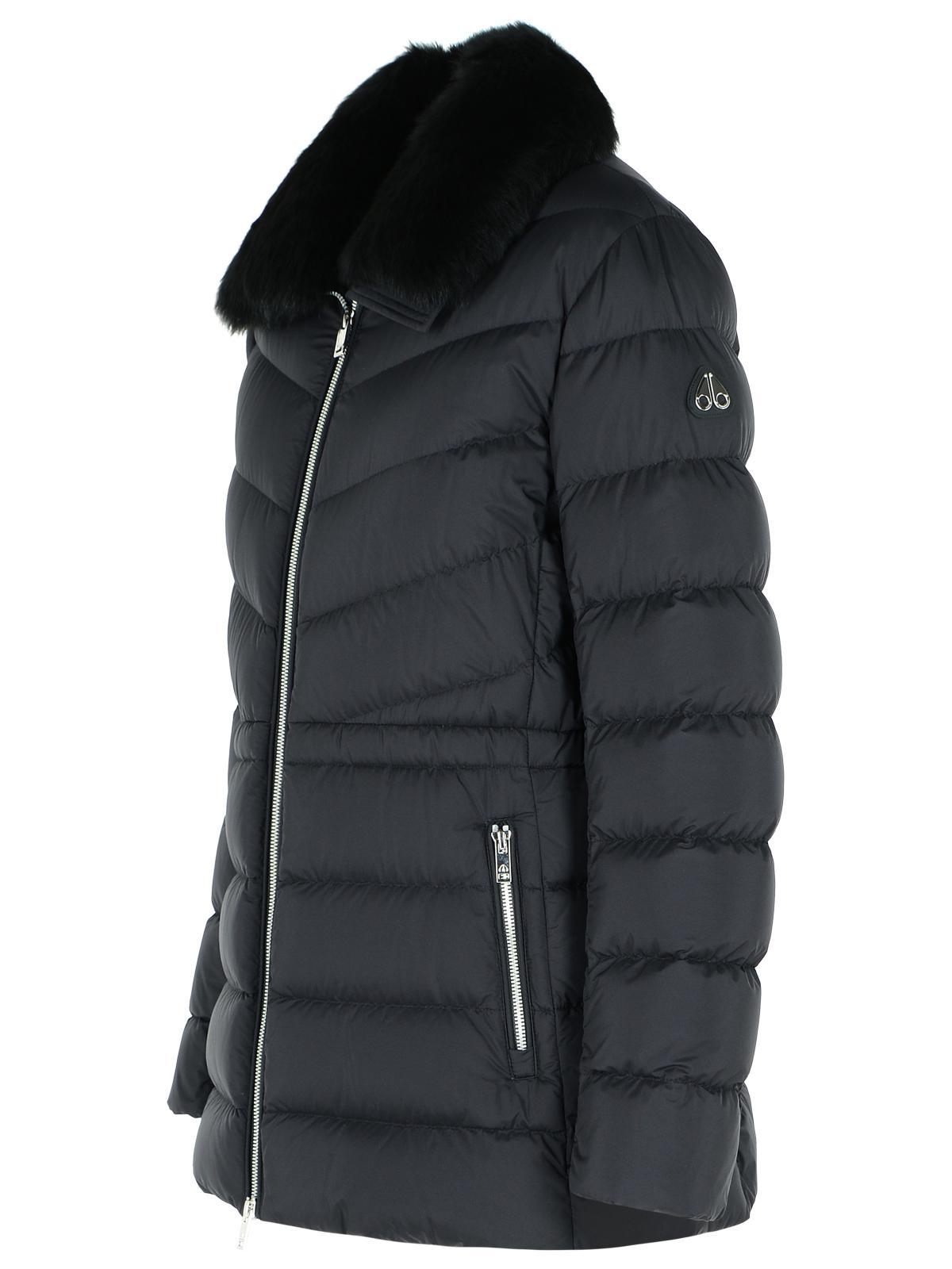 Moose Knuckles Belle Cote Genuine Shearling Collar Water Repellent 800 Fill Power Down Puffer Jacket In Black