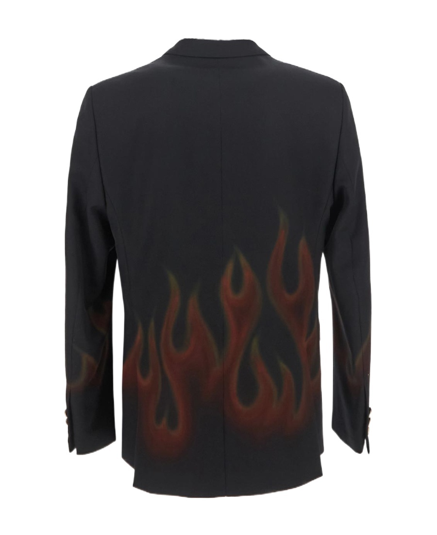 Palm Angels Flame-print Double-breasted Blazer In Black
