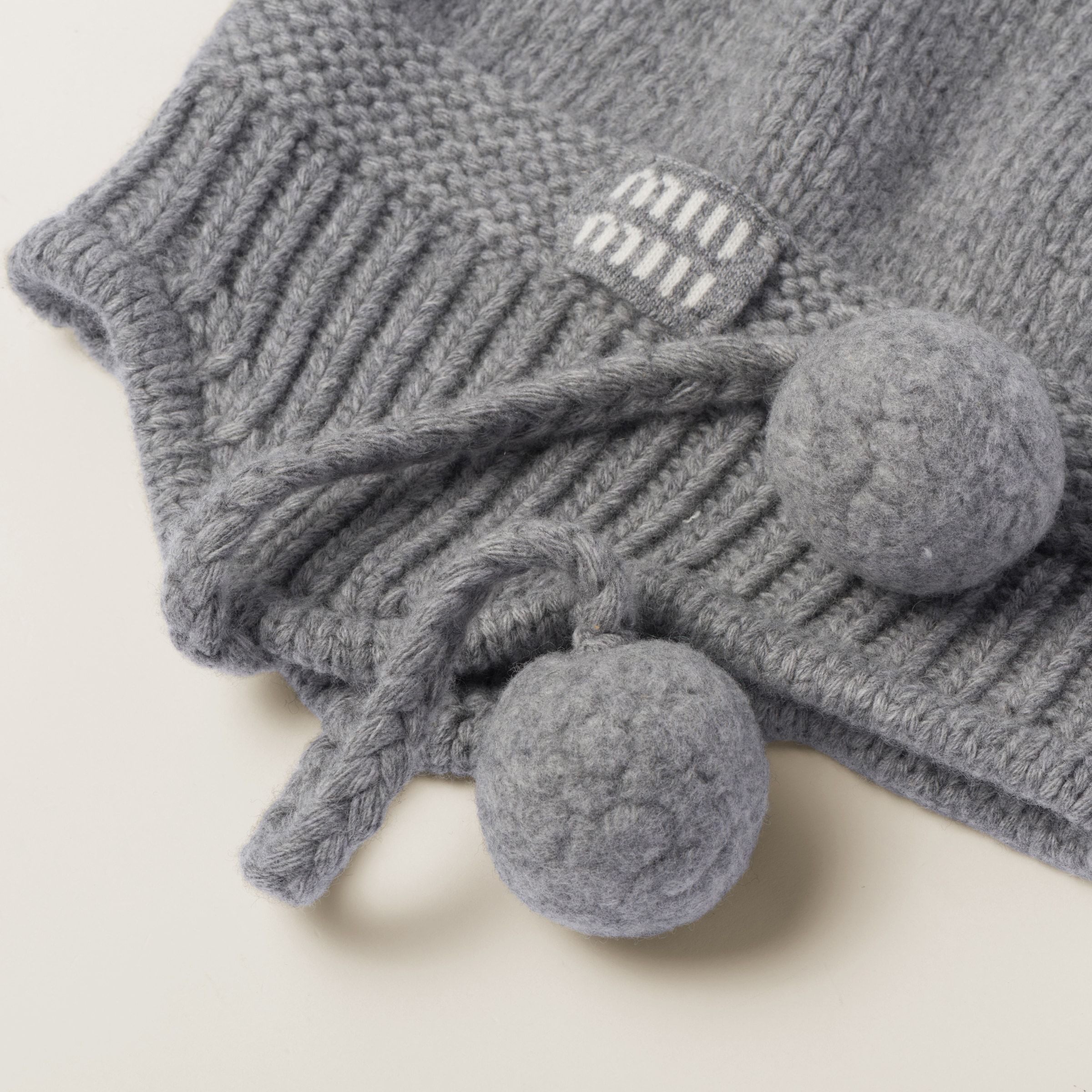 Miu Miu Cozy Knit Beanie Hat With Ear Flaps In Gray