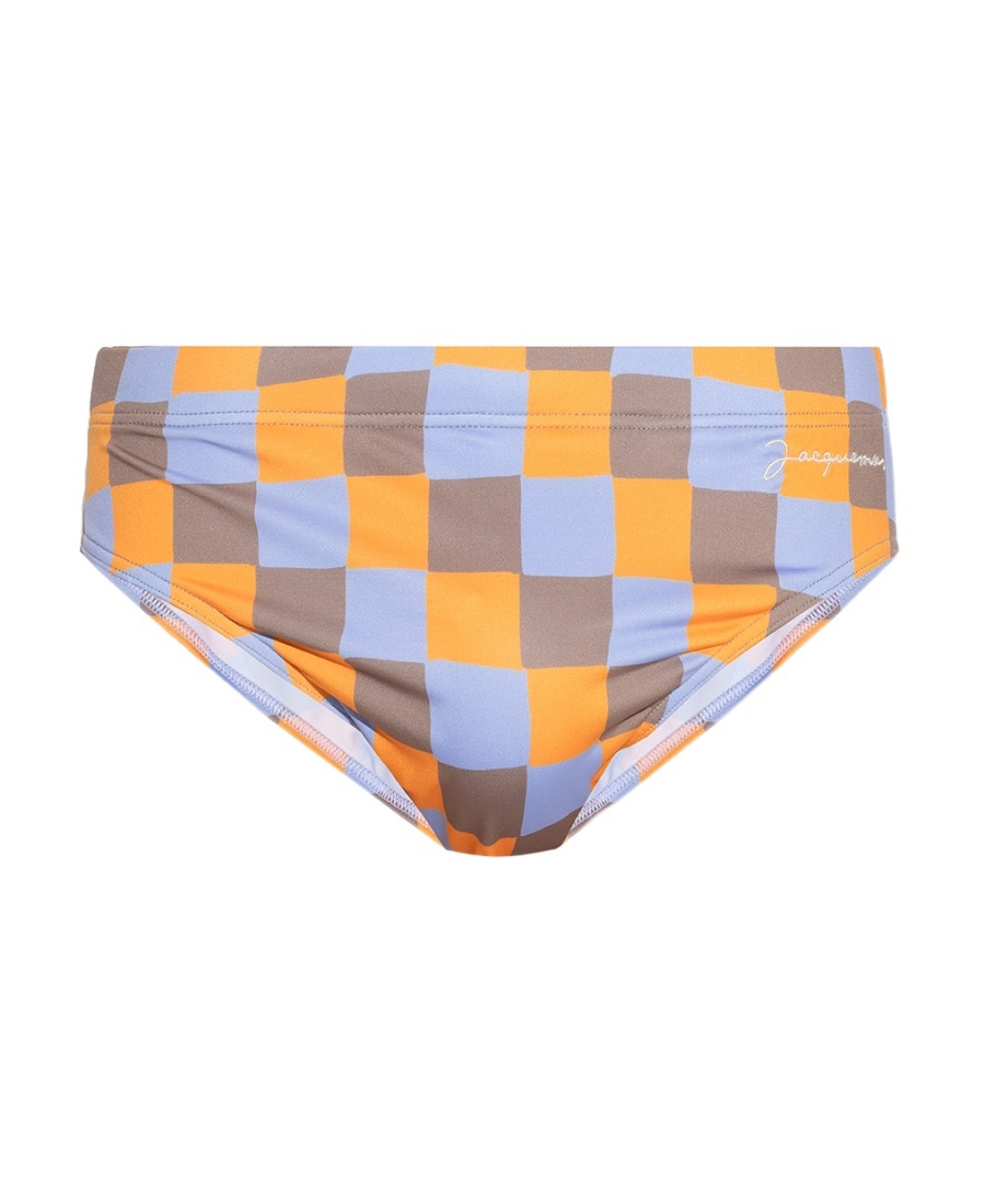 Jacquemus Checkered Swimming Trunks In Multicolor