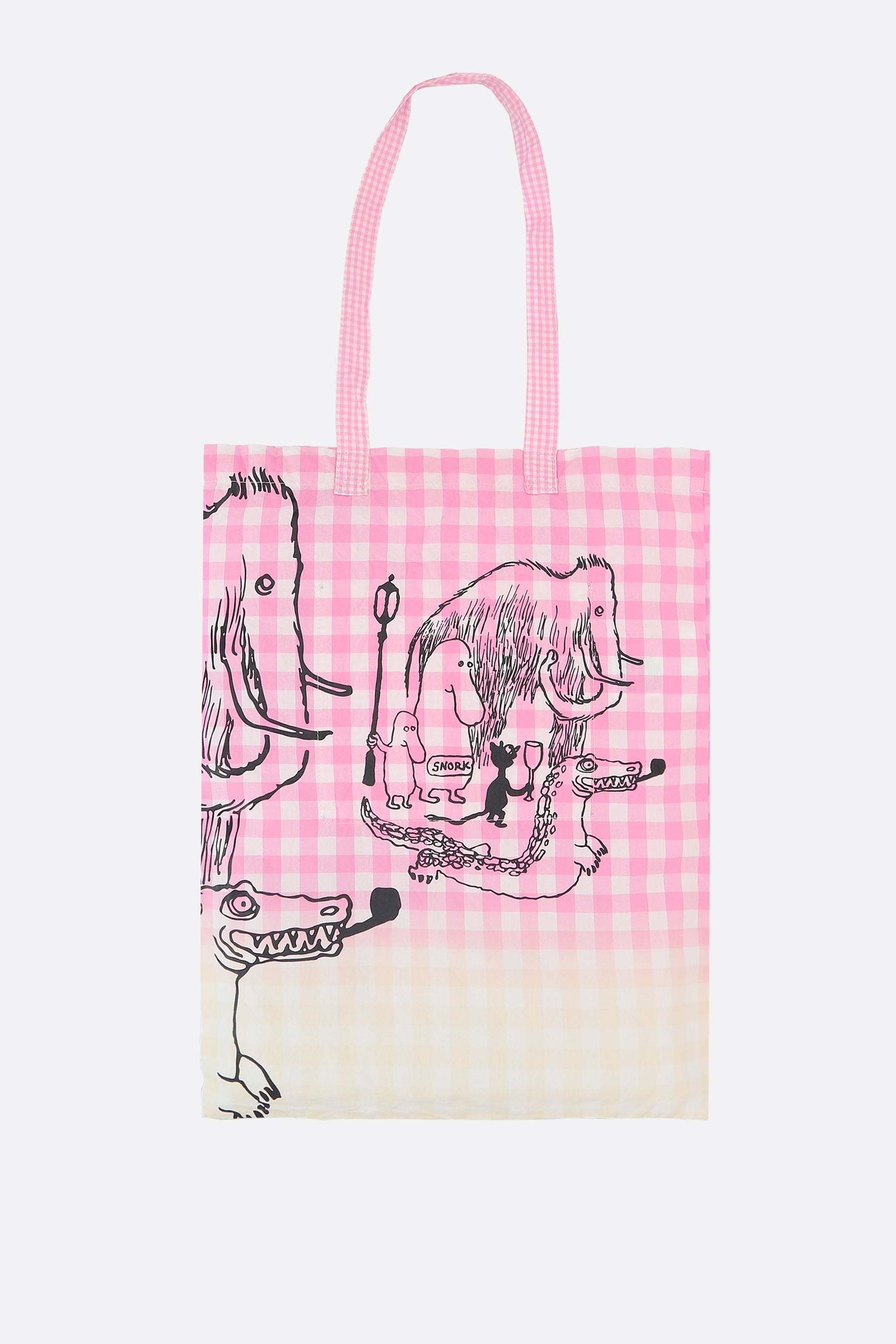 COMME DES GARÇONS CHECK COTTON TOTE BAG WITH GRAPHIC PRINT