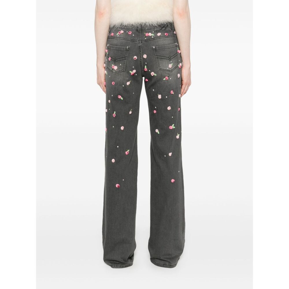 Blumarine Embroidered Denim Straight Jeans In Black