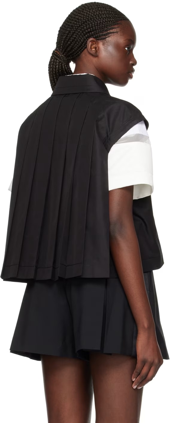 SACAI CAP-SLEEVED PLEATED SHIRT