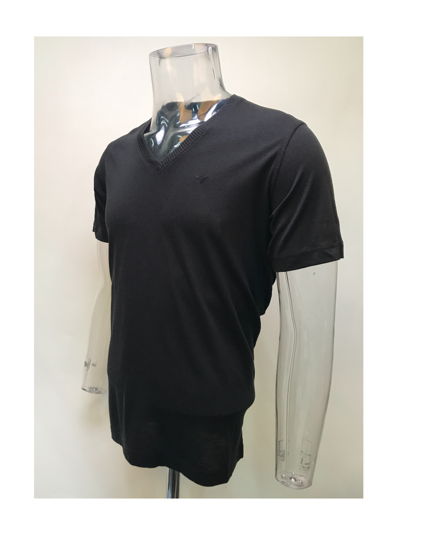 Emporio Armani Rib Collar T-shirt In Black