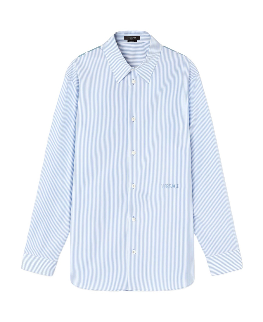 Versace Men Seashell Baroque Striped Shirt In Blue