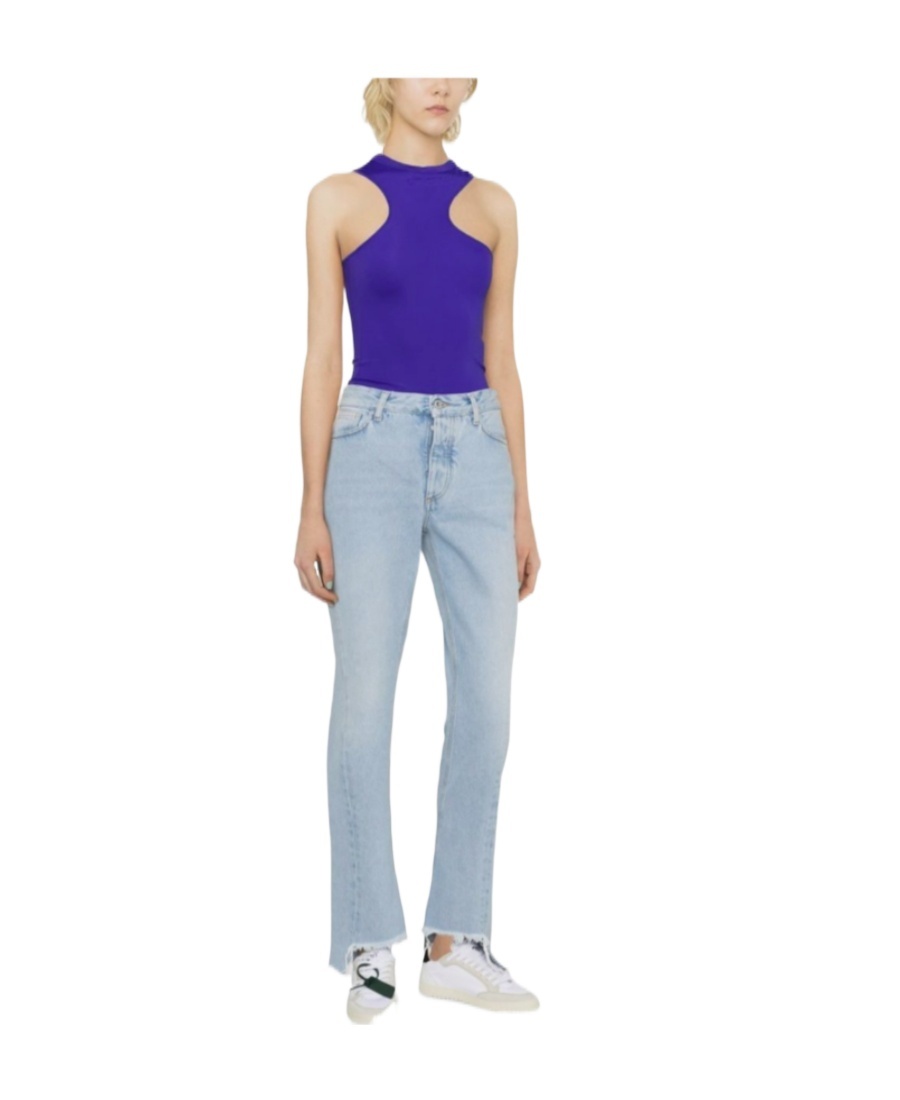 Off-white Frayed-edge Straight-leg Jeans In Blue